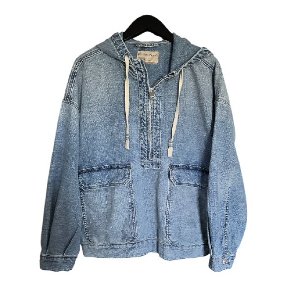 WE THE FREE/FREE PEOPLE CASEY DENIM PULLOVER HOODIE SIZE S NWOT - Picture 5 of 6